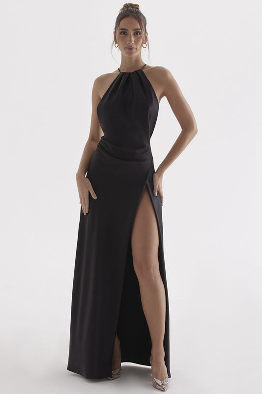 Peignoir House Of Cb Thigh Slit Maxi Noir | UQY-931086