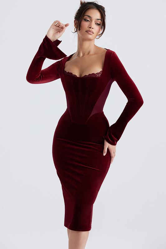 Peignoir House Of Cb Velvet Bordeaux | VTW-743219