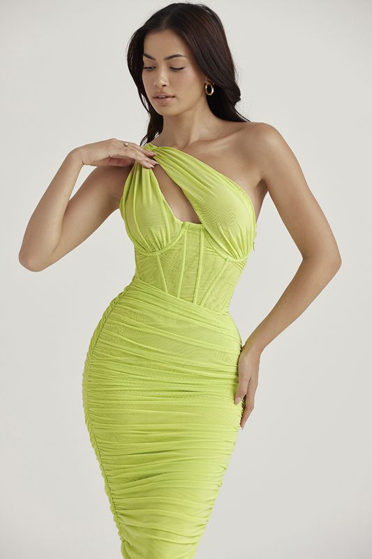 Robe Mi-longue House Of Cb Asymmetric Cutout Vert Clair | SXR-069753