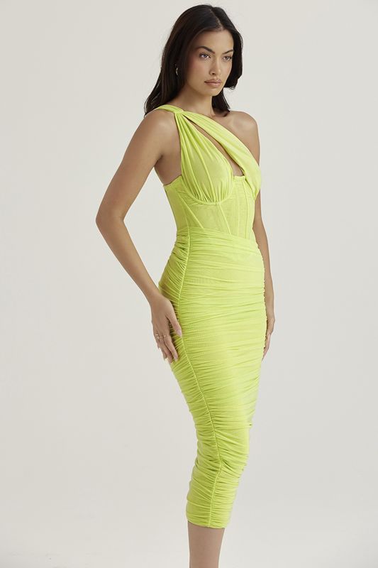 Robe Mi-longue House Of Cb Asymmetric Cutout Vert Clair | SXR-069753