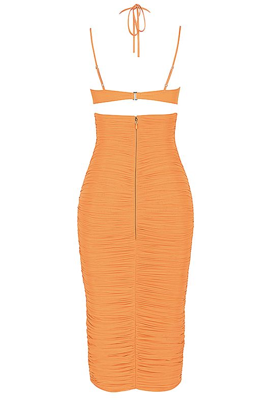 Robe Mi-longue House Of Cb Cutout Ruched Orange | BZK-429806