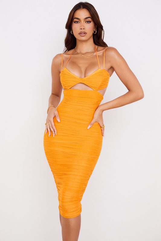 Robe Mi-longue House Of Cb Cutout Ruched Orange | BZK-429806