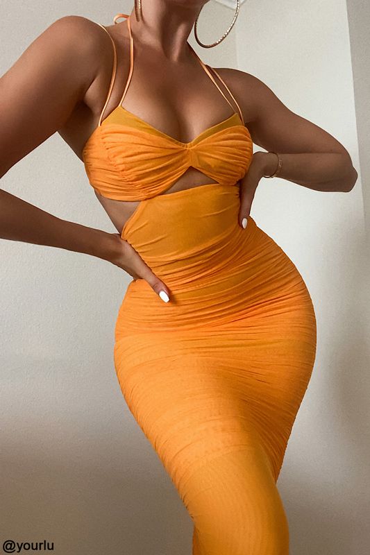 Robe Mi-longue House Of Cb Cutout Ruched Orange | BZK-429806