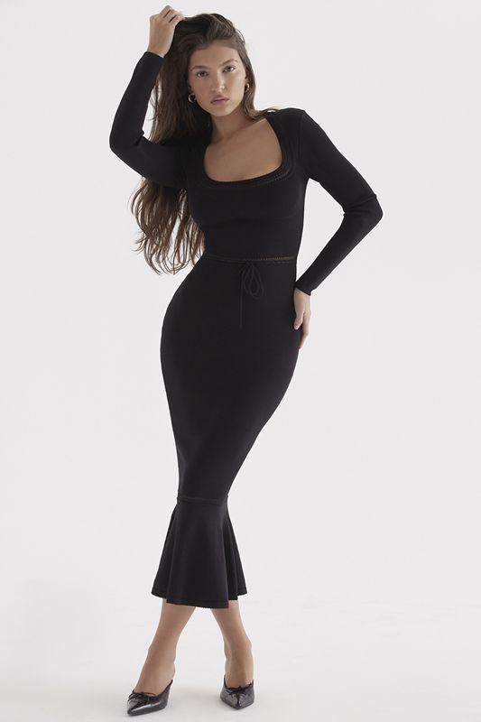 Robe Mi-longue House Of Cb Dainty Knit Noir | PQO-938520