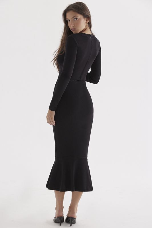 Robe Mi-longue House Of Cb Dainty Knit Noir | PQO-938520