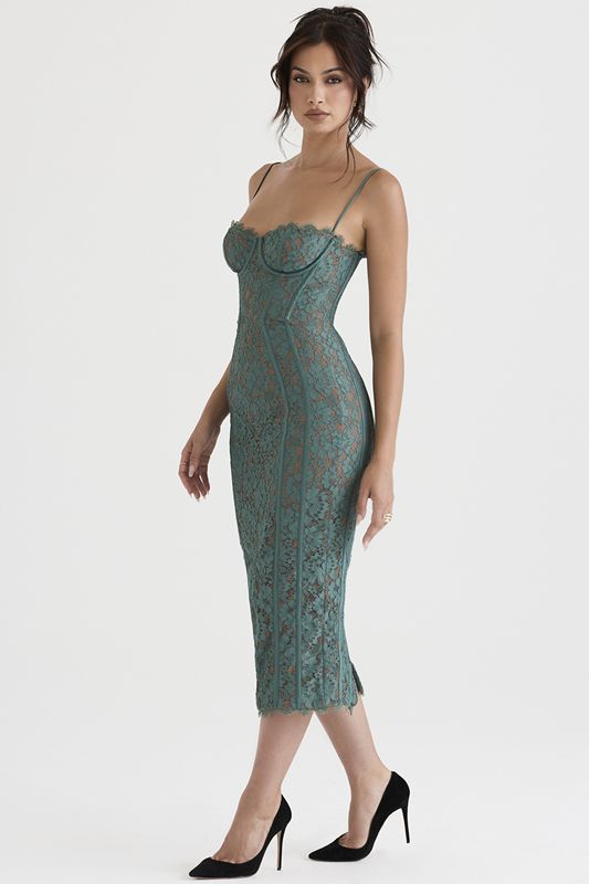 Robe Mi-longue House Of Cb Dentelle Vert | ELC-284371