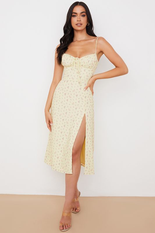 Robe Mi-longue House Of Cb Floral Bustier Citron | VYB-627438