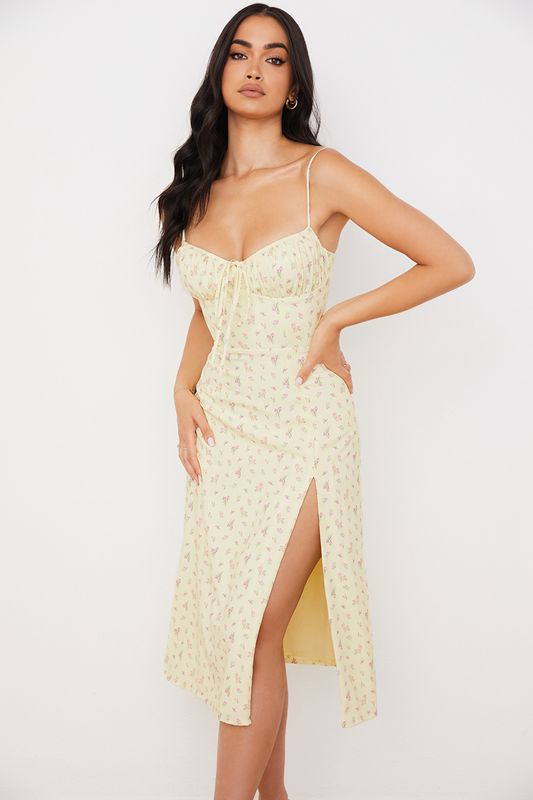 Robe Mi-longue House Of Cb Floral Bustier Citron | VYB-627438