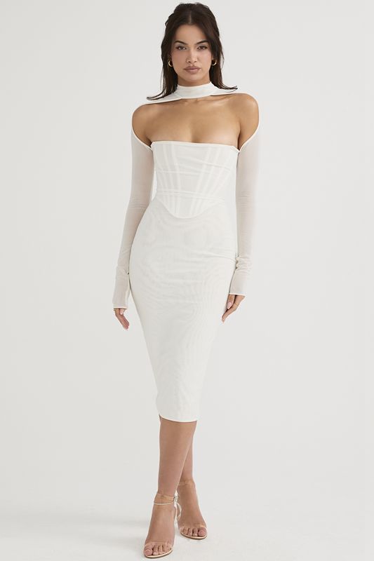 Robe Mi-longue House Of Cb Mesh Blanche | RBV-204185