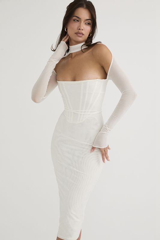 Robe Mi-longue House Of Cb Mesh Blanche | RBV-204185