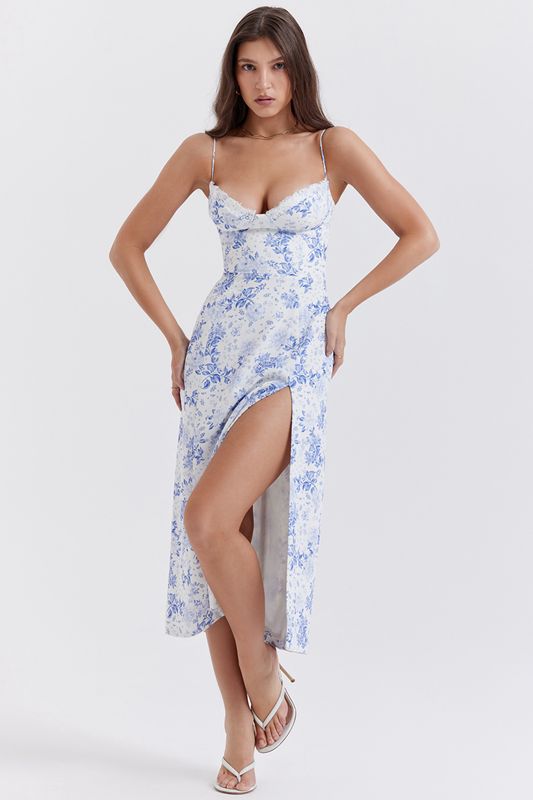 Robe Mi-longue House Of Cb Print Bleu | KVW-031928