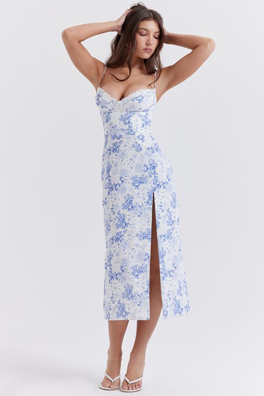 Robe Mi-longue House Of Cb Print Bleu | KVW-031928