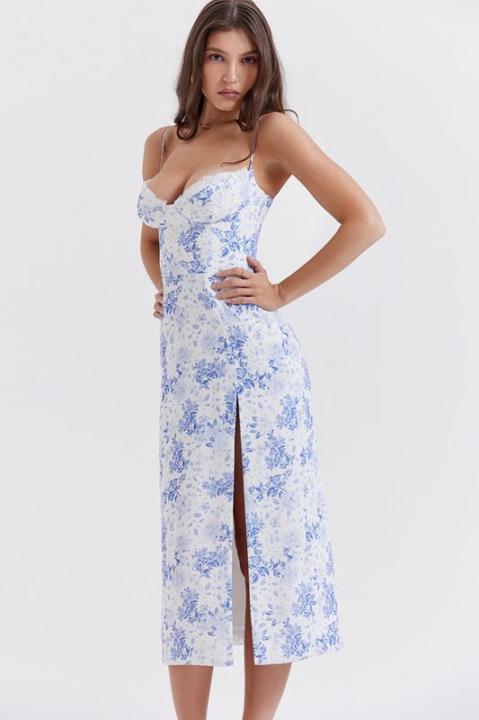 Robe Mi-longue House Of Cb Print Bleu | KVW-031928