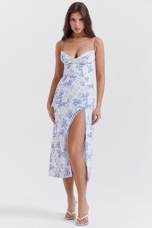 Robe Mi-longue House Of Cb Print Bleu | KVW-031928