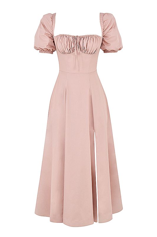 Robe Mi-longue House Of Cb Puff Sleeve Rose | LXW-351076