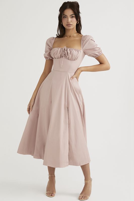 Robe Mi-longue House Of Cb Puff Sleeve Rose | LXW-351076