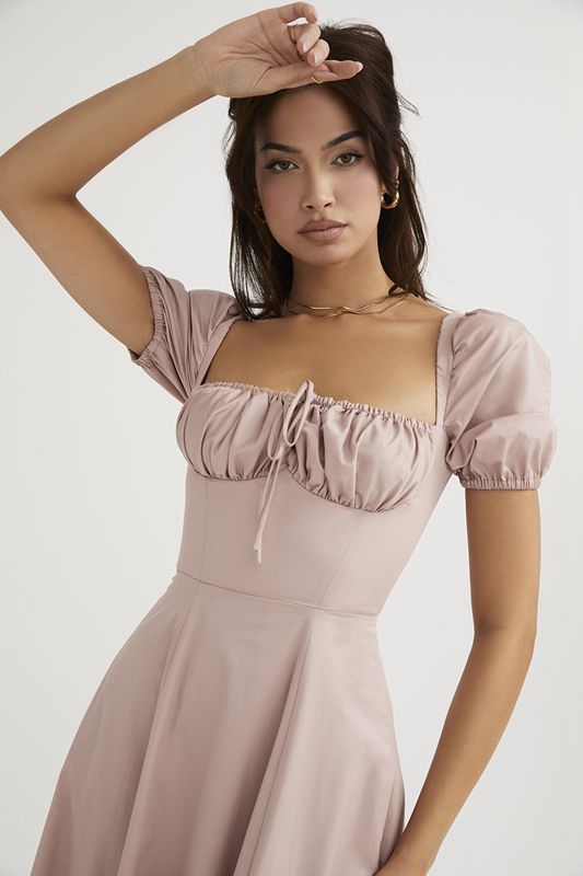 Robe Mi-longue House Of Cb Puff Sleeve Rose | LXW-351076