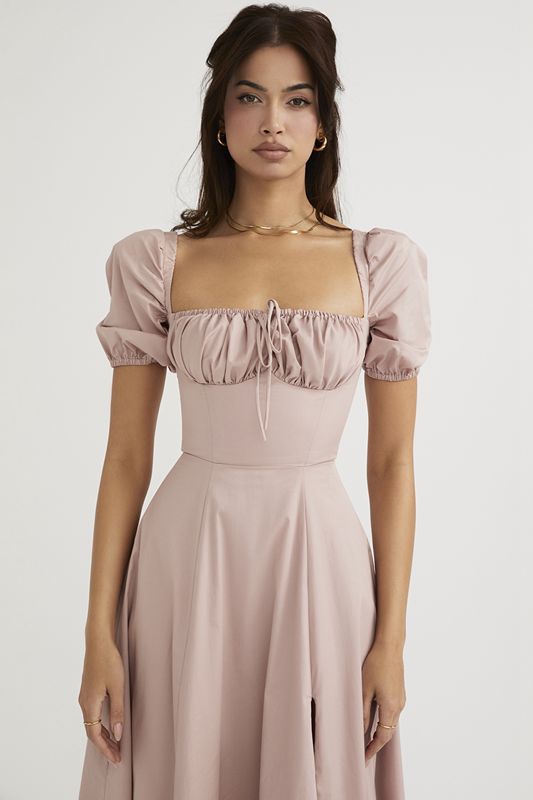 Robe Mi-longue House Of Cb Puff Sleeve Rose | LXW-351076