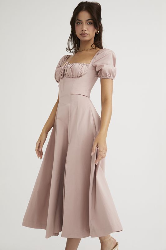 Robe Mi-longue House Of Cb Puff Sleeve Rose | LXW-351076