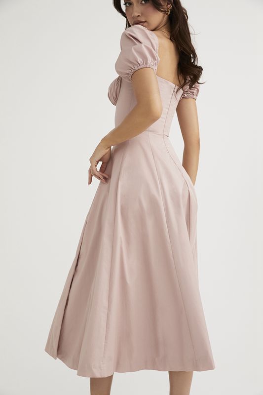 Robe Mi-longue House Of Cb Puff Sleeve Rose | LXW-351076