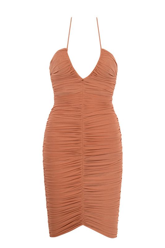 Robe Mi-longue House Of Cb Ruched Mesh Orange | NQU-247560