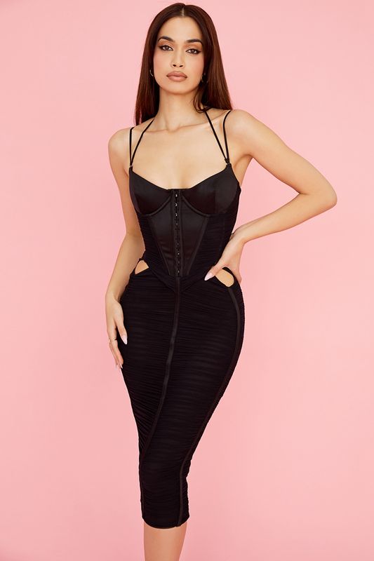 Robe Mi-longue House Of Cb Ruched Noir | LAO-862197