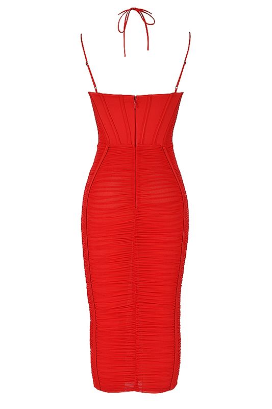 Robe Mi-longue House Of Cb Ruched Rouge Foncé | IDA-793604