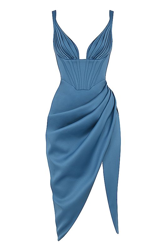 Robe Mi-longue House Of Cb Satin Bleu | HST-749605