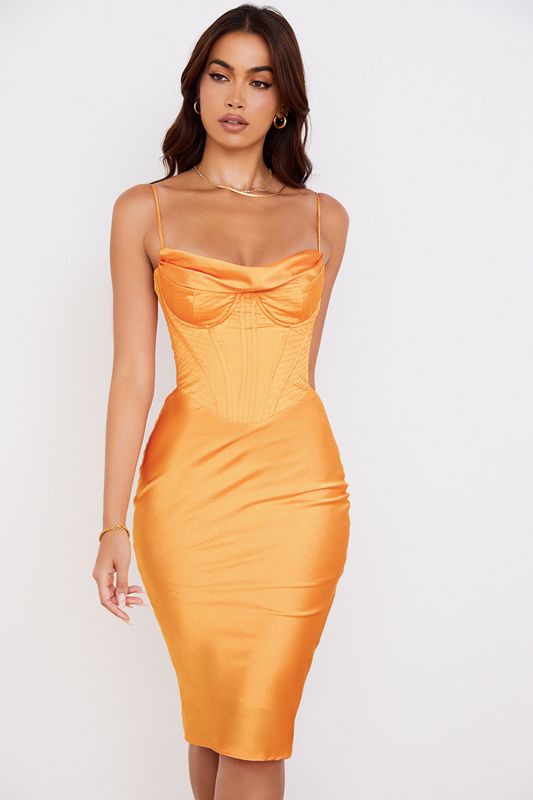 Robe Mi-longue House Of Cb Satin Orange | OZY-379680