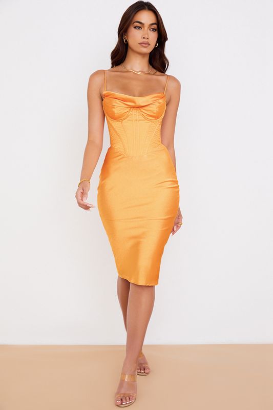 Robe Mi-longue House Of Cb Satin Orange | OZY-379680