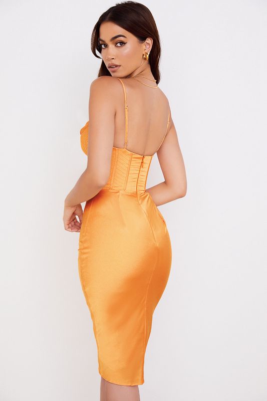 Robe Mi-longue House Of Cb Satin Orange | OZY-379680