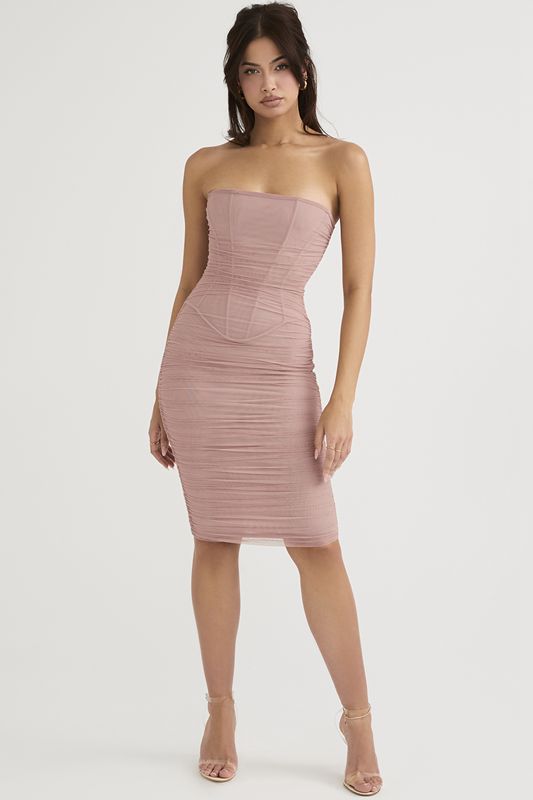 Robe Mi-longue House Of Cb Strapless Ruched Rose | KLG-081537