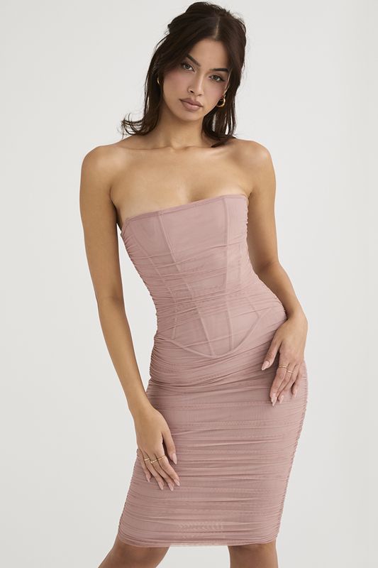 Robe Mi-longue House Of Cb Strapless Ruched Rose | KLG-081537