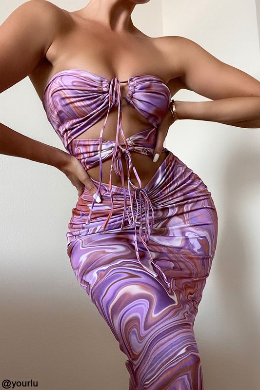 Robe Mi-longue House Of Cb Swirl Cutout Violette | EUQ-178206