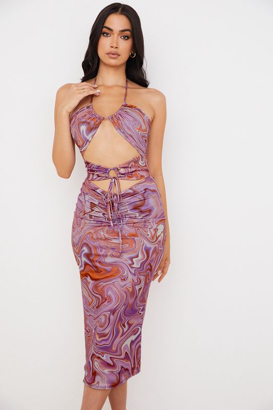 Robe Mi-longue House Of Cb Swirl Cutout Violette | EUQ-178206