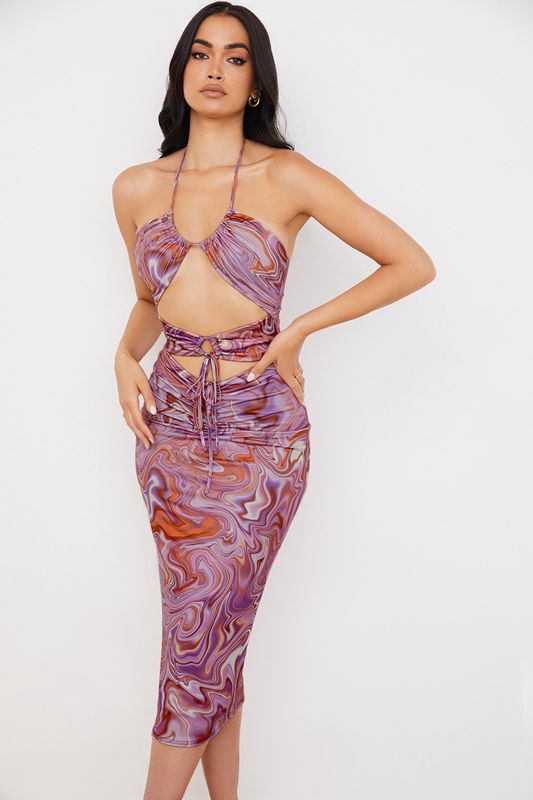 Robe Mi-longue House Of Cb Swirl Cutout Violette | EUQ-178206