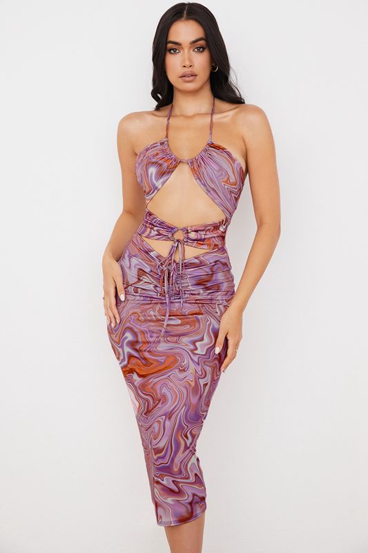 Robe Mi-longue House Of Cb Swirl Cutout Violette | EUQ-178206