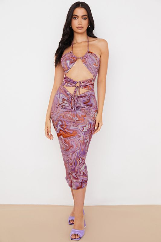 Robe Mi-longue House Of Cb Swirl Cutout Violette | EUQ-178206