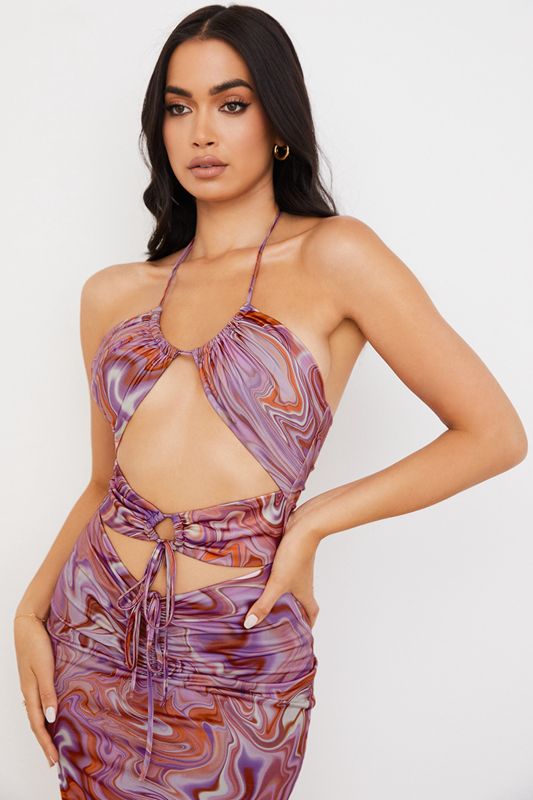 Robe Mi-longue House Of Cb Swirl Cutout Violette | EUQ-178206