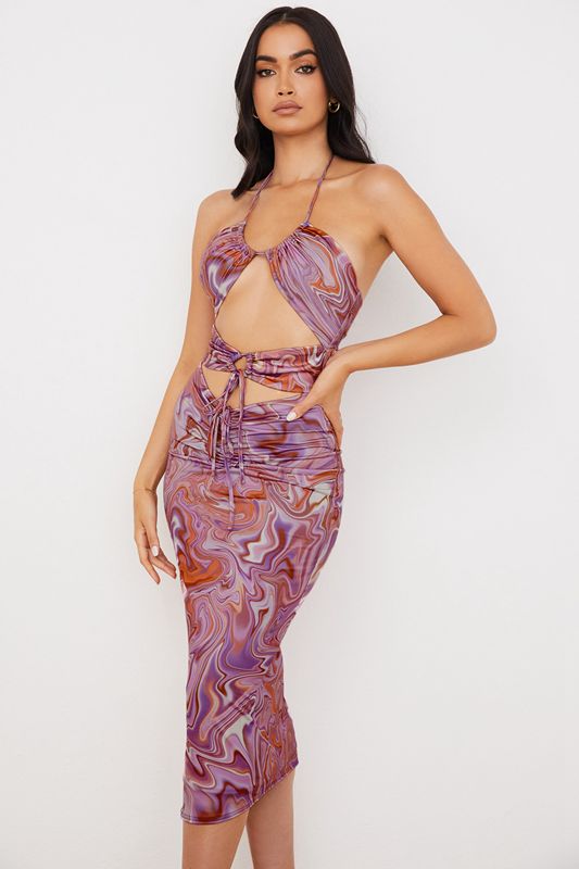 Robe Mi-longue House Of Cb Swirl Cutout Violette | EUQ-178206