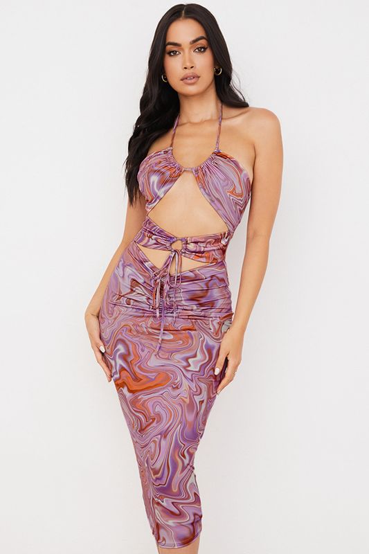 Robe Mi-longue House Of Cb Swirl Cutout Violette | EUQ-178206