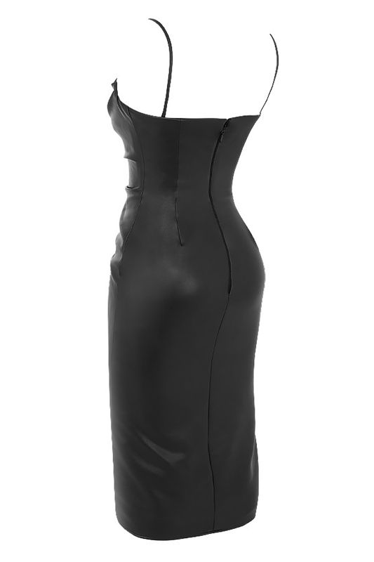 Robe Mi-longue House Of Cb Vegan Cuir Noir | YVJ-164902