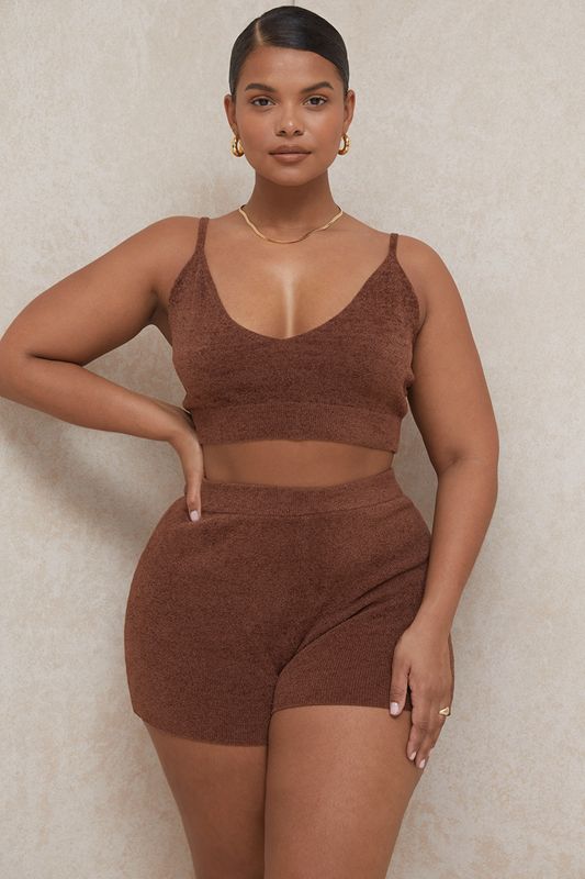 Shorts House Of Cb Fluffy Knit High Waisted Chocolat | SFG-528640