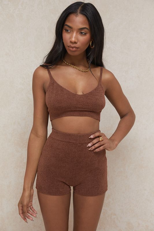 Shorts House Of Cb Fluffy Knit High Waisted Chocolat | SFG-528640