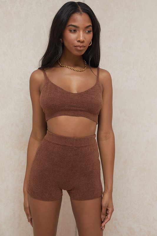 Shorts House Of Cb Fluffy Knit High Waisted Chocolat | SFG-528640