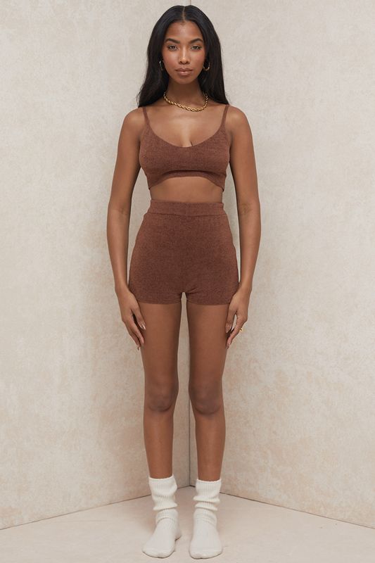 Shorts House Of Cb Fluffy Knit High Waisted Chocolat | SFG-528640