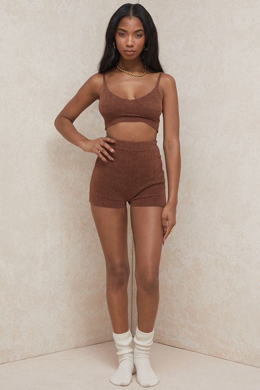 Shorts House Of Cb Fluffy Knit High Waisted Chocolat | SFG-528640