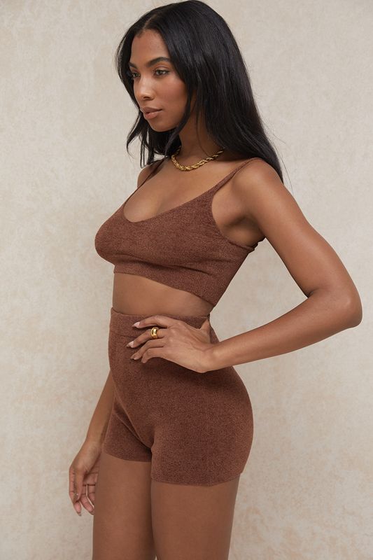 Shorts House Of Cb Fluffy Knit High Waisted Chocolat | SFG-528640