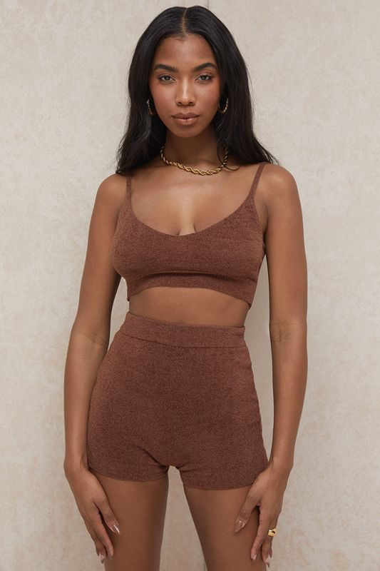 Shorts House Of Cb Fluffy Knit High Waisted Chocolat | SFG-528640