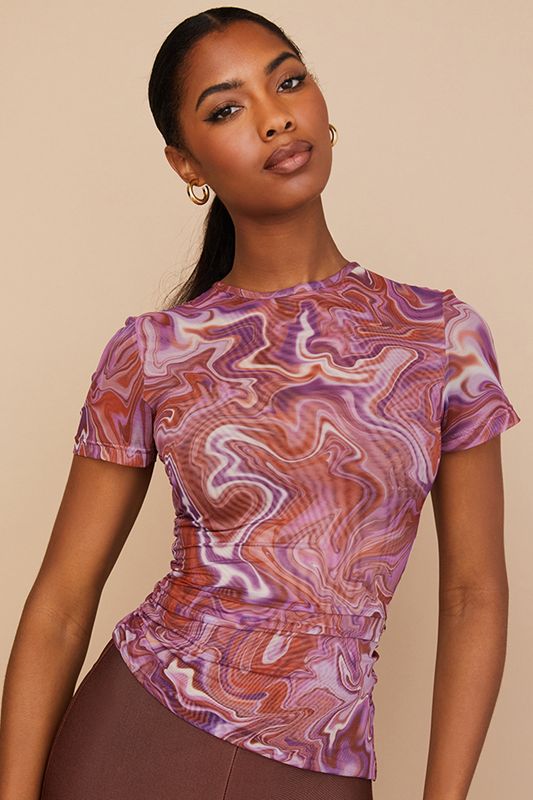 T Shirts House Of Cb Swirl Asymmetric Violette | KGW-271360